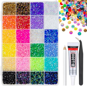 Kit de Décoration pour Ongles et Artisanat avec Strass en Résine à Dos Plat, Pierres Scintillantes Colorées, Crayon de Cire, Pince à Épiler et Colle - Product Image 1