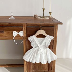 Mùa Hè Trẻ Sơ Sinh Bé Ruffles Tay Áo Ren Bông Romper Headband 2Pcs Trang Phục Quần Áo Bé Gái <span class=keywords><strong>Backless</strong></span> Ăn Mặc - Product Image 2
