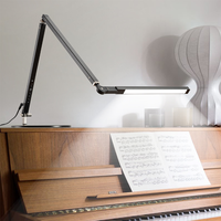 Lampe de bureau moderne à abat-jour détachable, lampe de table LED électrique simple avec bras pliable et pince/base, éclairage flexible à large angle