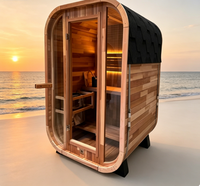 Sauna de Vapor Individual para Exteriores con Puerta de Vidrio Completa, Sauna de Madera Sólida para Jardín con Calentador Eléctrico