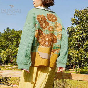 เสื้อสเวตเตอร์ถักลายดอกทานตะวันขนาดใหญ่สำหรับเด็กผู้หญิงใส่ไปโรงเรียนออกแบบลายดอกไม้ - Product Image 2