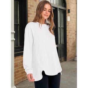 FOXA Camiseta tipo túnica Henley de manga larga para mujer, suéter informal con botones en la parte delantera, atuendos de primavera e invierno - Product Image 4