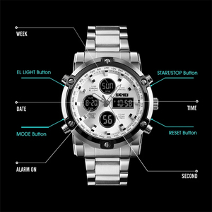 Reloj Digital Skmei 1389 Deportivo de Acero Inoxidable para Hombre con 3 Horarios y Cronómetro Regresivo, Reloj de Negocios con Diseño Lujoso de Caricatura - Product Image 2