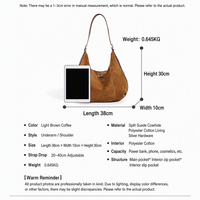 Sac Hobo en Daim Fendu Style Vintage Marron Caramel, Sac à Bandoulière en Cuir avec Logo Personnalisé et Quincaillerie Argentée