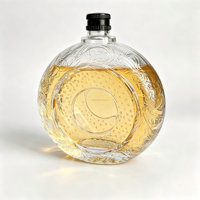 Bouteille en verre ronde gaufrée personnalisée en usine de 500 ml, motif en relief unique, bouteille en verre pour spiritueux, vodka, gin, tequila, whisky