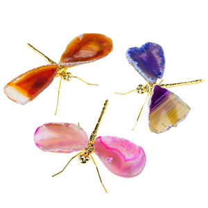 New Arrivals Crystals Healing Gemstone Crystal Crafts Colorful Agate Slice Dragonfly