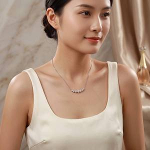 GRA-Zertifizierte 3,4ct Moissanit Sternenfluss-Halskette S925 Sterling Silber 18K Weiß<span class=keywords><strong>gold</strong></span> Plattiert Lächelnder Gebogener Anhänger Geschenk für Frauen - Product Image 3