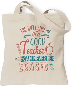 "El impacto de un buen profesor <span class=keywords><strong>nunca</strong></span> se puede borrar" Bolsa de lona con estampado, bolso de hombro reutilizable de gran capacidad, regalos para el día del maestro - Product Image 1