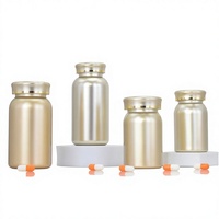 Bouteille PET haut de gamme dorée à épaules arrondies pour médicaments et capsules pharmaceutiques, avec couvercle couronne double couche, 150cc, pour petites pilules et poudres