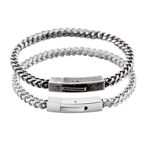 สร้อยข้อมือโซ่เหล็กไทเทเนียมสี่เหลี่ยม 4 มม. สีเงินโบราณ ดีไซน์เรขาคณิตสำหรับทุกเพศ เครื่องประดับแฟชั่น - Product Image 5