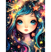 Kit de Peinture Diamant 5D LS 60x80CM Portrait Fille Étoilée Brillante sur Toile DIY avec Diamants Ronds et Carrés AB - Cadeau