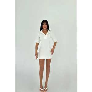 Robe chemise blanche élégante à manches bouffantes, décorations drapées et volantées, taille empire - Tailles XS à XL pour le printemps, l'automne et l'hiver - Product Image 2