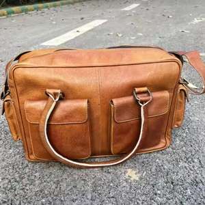 La mejor bolsa de mensajero deportiva de cuero genuino para exteriores, diseño marrón Vintage, parte delantera, dos bolsillos, cremallera para oficina, senderismo, Camping - Product Image 1