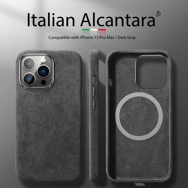 iPhone 14 Pro Premium Italian Alcantara Full Wrap Metal Camera Frame Magnetic Feature Wholesale Mobile Cover