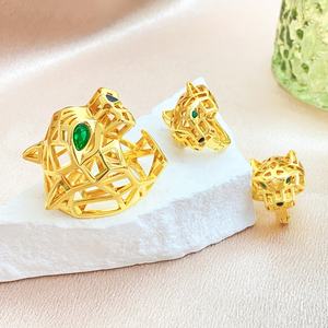 Accessori da donna gioielli in acciaio inox animale leopardo oro placcatura in oro set orecchino e anello per le donne e gli uomini - Product Image 2