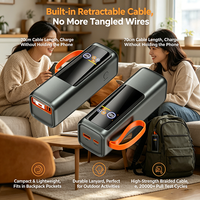 Batterie externe 30000mAh PD 100W à charge rapide avec câble Type-C rétractable intégré, cordon de transport durable intégré, format compact type canette de soda