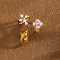 Ensemble de bagues WY en acier inoxydable plaqué or véritable avec imitation perle et zircon, design torsadé rétro sculpté, empilables