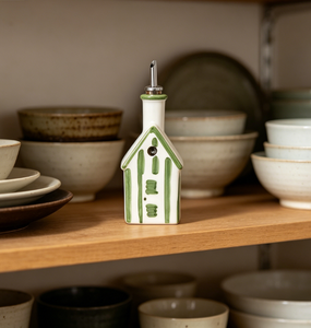 Distributeur d'huile d'olive en céramique peint à la main, design maison rayée verte, bouteille décorative pour la cuisine - Product Image 6