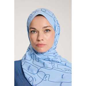 Écharpe en soie Pure Tone à motif périphérique bleu ciel, longue, multifonctionnelle pour femme, impression numérique, 100% soie - Product Image 4