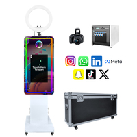 Produit phare aux États-Unis : Cabine photo miroir à écran tactile de 21,5 pouces avec éclairage RVB, compatible avec les appareils photo reflex numériques, et kit de transport en flight case