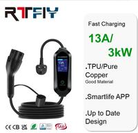 Chargeur EV portable RTFLY 13A 3kW Type 2 Noir pour véhicule électrique avec écran pour usage domestique Haute qualité Cuivre pur IP55