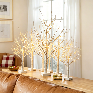 EAMBRITE Décoration d'intérieur Arbre de <span class=keywords><strong>bouleau</strong></span> blanc lumineux Décoration de Noël d'intérieur Lot de 4 Lumières LED USB à piles pour table - Product Image 1