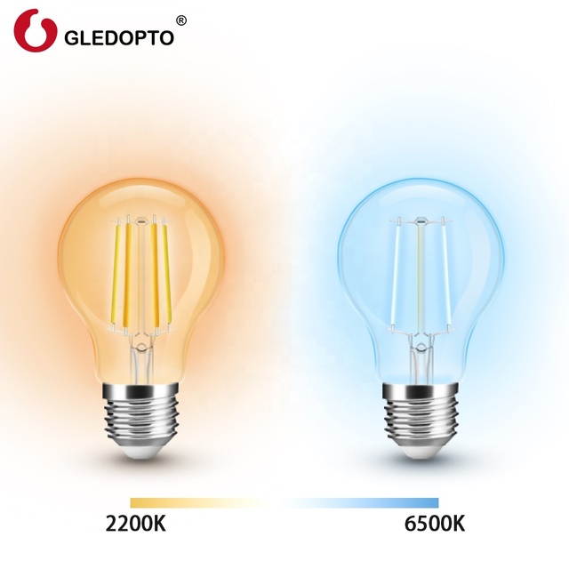 GL-B-003P Gledopto A60 Smart Filament E27 Lamp White Ambiance 2200K-6500K ZigBee E27 Filament Bulb Compatible Amazon Alexa