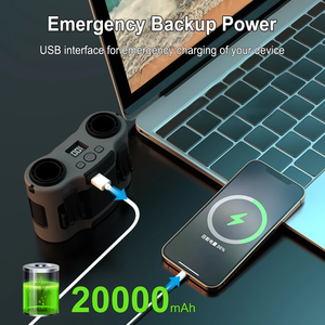 พัดลมเอวลม2ช่องแบบพกพากลางแจ้ง20000มิลลิแอมป์ต่อชั่วโมงพัดลมห้อยคอลมแรงพร้อมแบตเตอรี่สำรองสำหรับเล่นกีฬาปีนเขาตั้งแคมป์ - Product Image 3