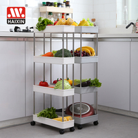 Haixin Vente chaude Organisateur de rangement ménager Support de rangement pour réfrigérateur de cuisine Support utilitaire amovible en plastique avec roulettes