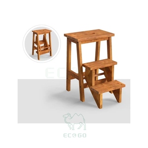Escalera Plegable <span class=keywords><strong>de</strong></span> 3 Peldaños Resistente a la Humedad, Escalera <span class=keywords><strong>de</strong></span> Madera 3 en 1 con Asa, Pedal Antideslizante, Estante para Flores, para Cocina, Biblioteca, Garaje - Product Image 2