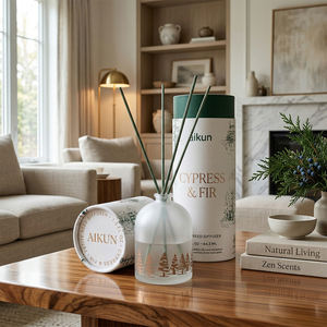 Aikun Frosted Glass <b>Bottle</b> 44ml Natural Rattan MMB <b>Reed</b> <b>Diffuser</b> With Cylinder Gift Box Cypress Fir Wood Scent For Bedroom Shelf - Product Image 1