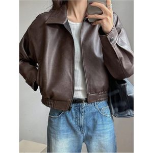 Veste bomber courte en similicuir Y2K pour femme, style streetwear automne, avec poche - Product Image 4