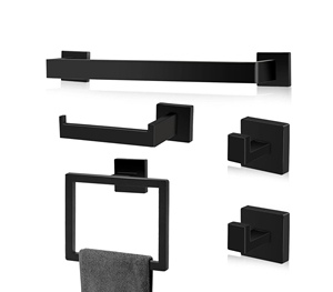 Juego de Accesorios de Baño de Hierro Negro Mate en Oferta, Solución de Toallero de Pared que Ahorra Espacio, Precio Adecuado - Product Image 1