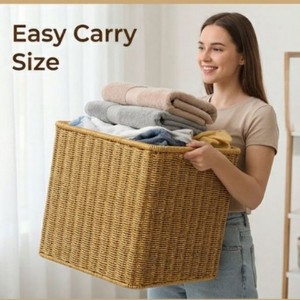 Rattan Storage <b>Basket</b> <b>Large</b> Rectangle With Handle For Clothes Organizing Home Use - Product Image 5
