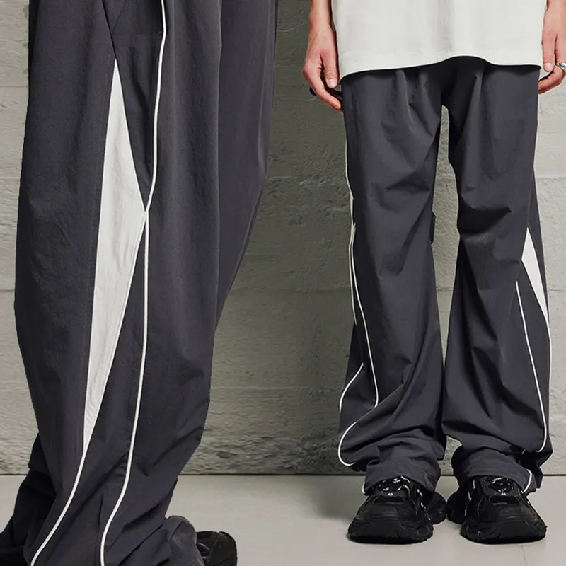 Pantalon de survêtement évasé empilé en Nylon pour homme, vêtements personnalisés, Streetwear, noir, Baggy, poche, jambes larges