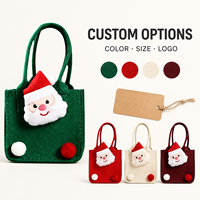 Sac à friandises de Noël en feutre vert personnalisé avec visage de Père Noël en peluche et pompons, sac cadeau réutilisable pour bonbons