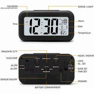 Manufacturer Direct Sales Small <b>LED</b> Alarm <b>Clock</b> Silent Digital Photosensitive Snooze Fashionable Smart <b>Clock</b> - Product Image 3