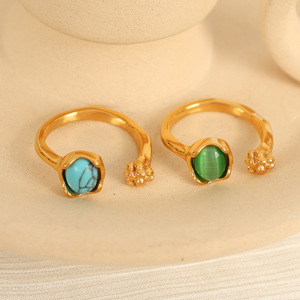 Anillo de Moda con Piedra Ojo de Gato para Mujer, Diseño de Flor Ajustable en Oro, Regalo de Joyería - Product Image 3