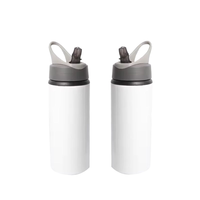 Bouteille d'eau en aluminium blanc de 600 ml, durable, pour sublimation, avec paille, unisexe, idéale pour les cadeaux d'affaires, la randonnée et les activités de plein air