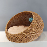 Coussin pour animaux de compagnie en jacinthe d'eau tressée à la main, semi-fermé, respirant, pour chien et chat
