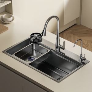 Fregadero de cocina grande de una sola cuña, de acero inoxidable 304, con cuenco integrado y relieve de grano de arroz, para lavado de platos - Product Image 1