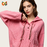 CG Wholesale Pull tricoté à capuche pour femme, col en V, coupe ample, anti-boulochage, respirant, anti-plis, Étiquette personnalisée, Automne Hiver 2026