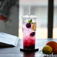 Tasses à paille en verre à haute teneur en borosilicate avec couvercles 20OZ gobelet en verre café glacé eau Smoothie tasses en verre gobelet eau de café glacé