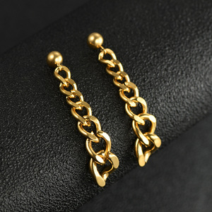 Boucles d'oreilles pendantes en acier inoxydable, longue chaîne 40 mm, couleur or, bijoux de mode pour soirée - Product Image 4