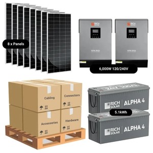Kit Solar Completo de 6,000W con Salida de 120V/240V, Banco de Baterías de 5.12kWh-7.68kWh, Generador de Energía Solar 00943, Inversores Solares - Product Image 1