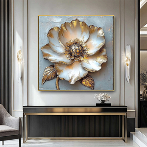 Handmade Canvas Tóm Tắt Hoa Kết Cấu 3D Hoa Sơn Bạc Vàng Lớn Tường Nghệ Thuật Trang Trí Nội Thất Sang Trọng - Product Image 5