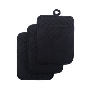 Maniques de cuisine noires 100 % coton avec poche, résistantes à la chaleur pour micro-ondes et grillades - Product Image 1