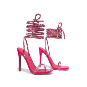Square Toe Rhinestone Lace Up High Heel <b>Sandals</b> Women Ankle Strappy Stiletto Shoes For <b>Evening</b> Event - Product Image 5
