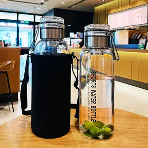 2023 high resistant high borosilicate Large capacity transparent thickened glass water bottle-BPA free