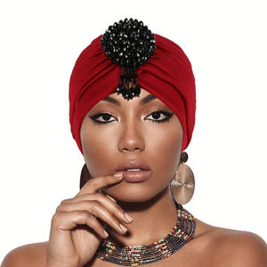 HZM-24182 femmes à volants Turban chapeau paillettes plissé Stretch tête enveloppe <span class=keywords><strong>chimio</strong></span> casquette <span class=keywords><strong>Bonnet</strong></span> avec broche pendentif - Product Image 1